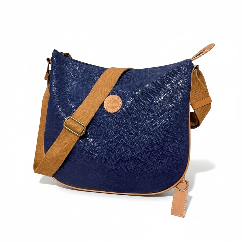 TIMBERLAND Blue & Tan Leather Bag w/ Adjustable Strap | Designed in Italy